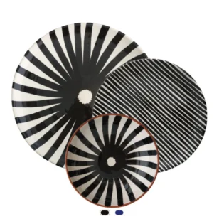 Pattern Plate Set, Ray & Stripe, 3 Pieces by Casa Cubista - Black