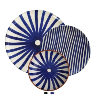 Pattern Plate Set, Ray & Stripe, 3 Pieces by Casa Cubista - Blue