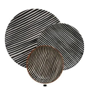 Pattern Plate Set, Stripe, 3 Pieces by Casa Cubista - Black