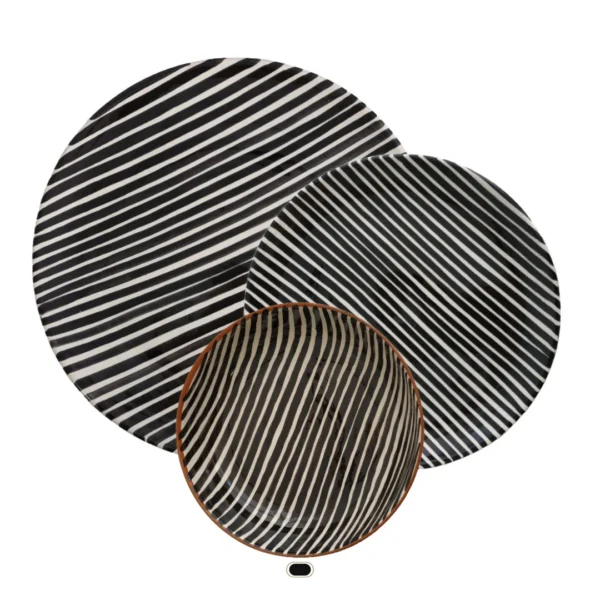 Assiettes Pattern, Stripe, 3 Pièces by Casa Cubista - Noir
