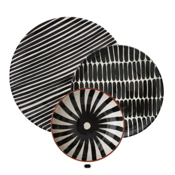 Assiettes Pattern, Stripe & Dash, 3 Pièces by Casa Cubista - Noir