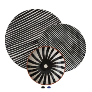 Pattern Plate Set, Stripe & Ray, 3 Pieces by Casa Cubista - Black