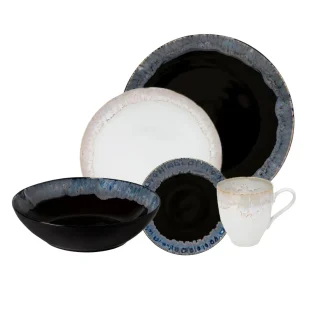 Taormina Dinnerware Set, 30 Pieces, Black with White by Casafina