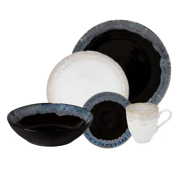 Taormina Dinnerware Set, 30 Pieces, Black with White by Casafina