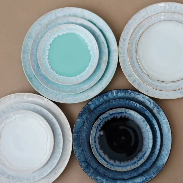 Taormina Dinnerware Set, 30 Pieces by Casafina - White, Aqua, Whith with Gold, Black Night - Orpheu Decor
