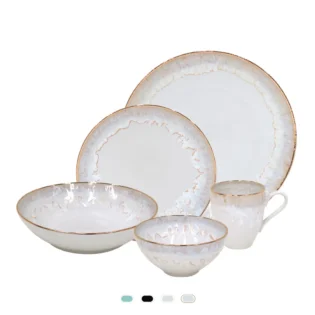 Taormina Dinnerware Set, 30 Pieces by Casafina - White with Gold