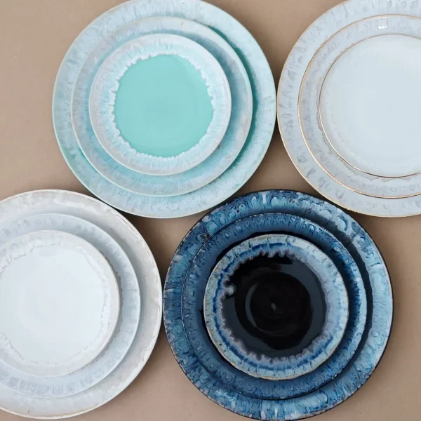Taormina Place Setting, 5 Pieces by Casafina - White, Aqua, Whith with Gold, Black Night - Orpheu Decor