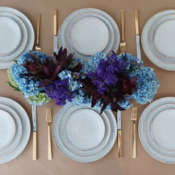 Taormina Place Setting, 5 Pieces by Casafina - White with Gold - TAPS5P-WGD - Orpheu Decor